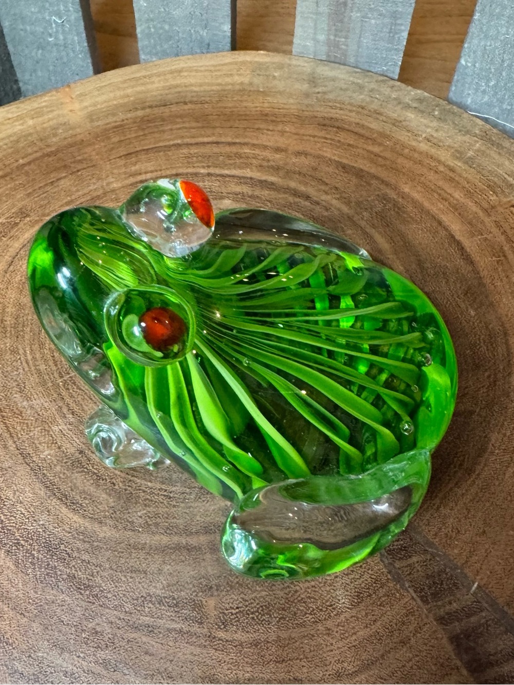 Murano-Style Green Blown Glass Art Frog Paperweight/Figurine